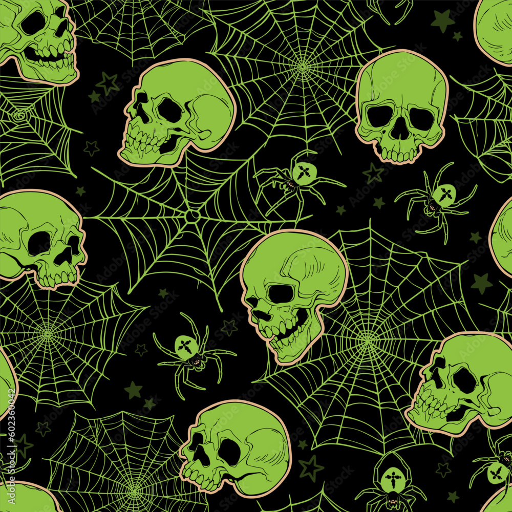 Canvas Prints seamless pattern of human skulls and cobwebs