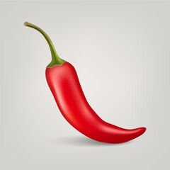 Vector 3d Realistic Red Whole Fresh and Hot Chili Pepper Closeup Isolated on White Background. Spicy Chili Hot Pepper Design Template. Front View. Vector Illustration