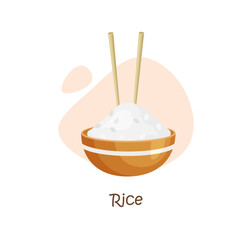White rice in the bowl with chopstick. Chinese or japanese traditional food.Vector illustration in trendy flat style isolated on white background.