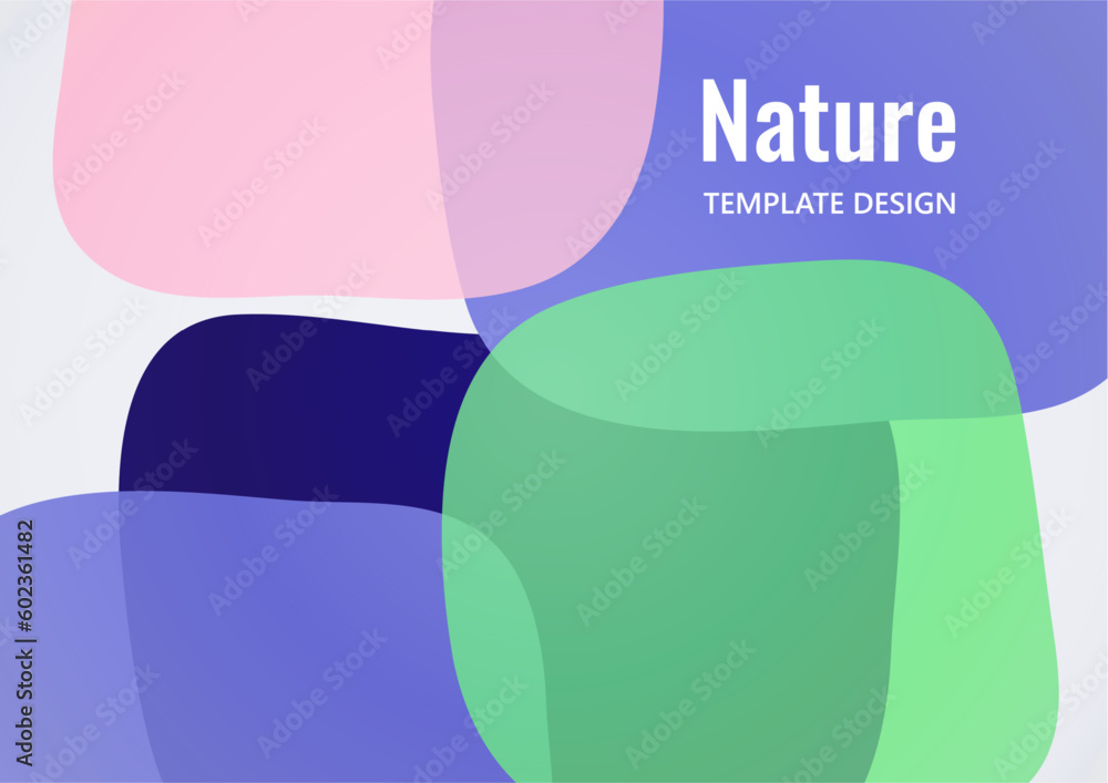 Poster geometric composition with a transparent overlay of colored rounded, square shapes. vector.