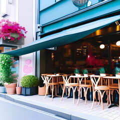 Hand painted photo realistic street cafe