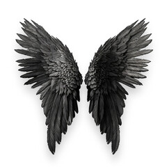 Fototapeta premium Black angel wings in transparent background, ai generative