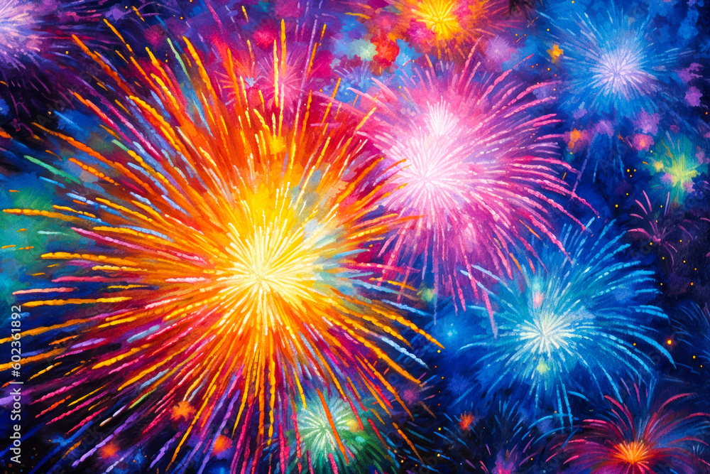 Sticker fireworks painting, 4th of july. generative ai