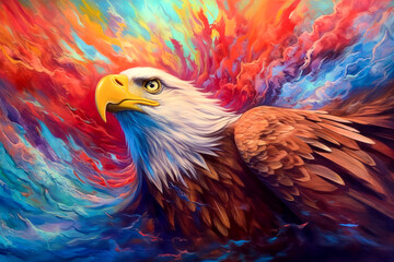 Bald eagle, colorful painting, 4th of July, USA. Generative AI