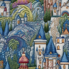 embroidery. abstract seamless pattern of a castle. Generative AI