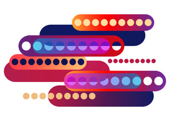 Abstract geometric colorful background with circles, rounded rectangles. Graphic pattern of simple shapes. Vector