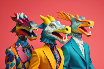 Dragons head boy band with colorful suit created with Generative AI technology