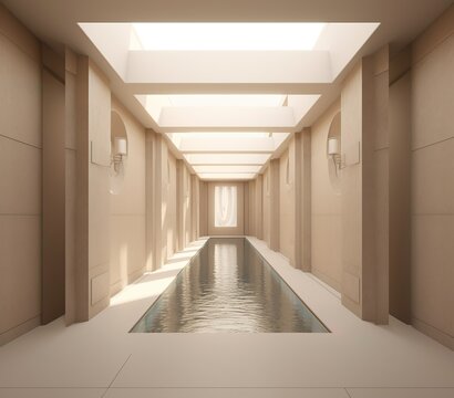 Un refugio de ensue&ntilde;o: Representaci&oacute;n 3D de un arco de entrada de piscina de lujo