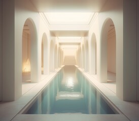 Un refugio de ensueño: Representación 3D de un arco de entrada de piscina de lujo