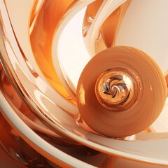 Cosmos Radiante: Espiral circular abstracta con esculturas fluidas en rosa claro y bronce