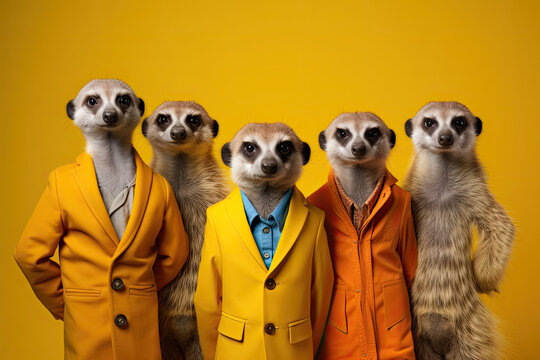 Naklejka meerkat boy band with colorful suit created with Generative AI technology