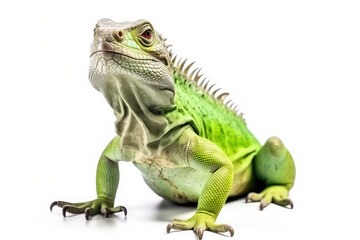 Happy green  iguana isolated created with Generative AI technology