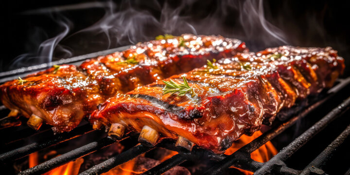 Baby back ribs on the grill. Generative AI
