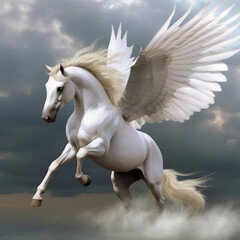 Naklejka na ściany i meble Pegasus flapping its wings　Generative AI