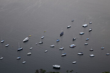 Boats and sailboats moored on the water at the yacht marina in Rio de Janeiro