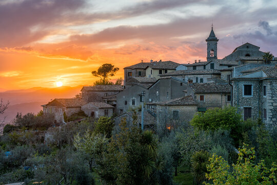 Scenic sunset view in Arpino, ancient town in the province of Frosinone, Lazio, central Italy.