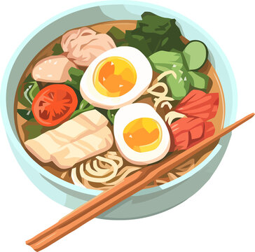 japanese meal ramen noodle bowl hand drawn illustration