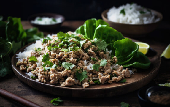 thai style pork larb created with Generative AI technology