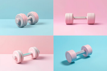 The concept of fitness and healthy sports. Pastel color dumbbell on pastel background.set or banner Generative AI