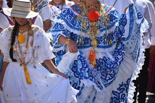 Colorfull panemian pollera folklore typical dress women parade