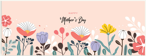 Fototapeta na wymiar Mother's Day banner, poster, greeting card, background design with beautiful blossom flowers. vector illustration.