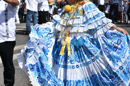 Colorfull panemian pollera folklore typical dress women parade