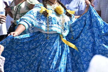Colorfull panemian pollera folklore typical dress women parade