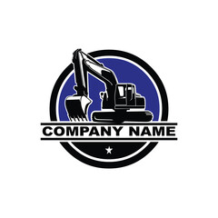 vector illustration of excavator logo with blue background
