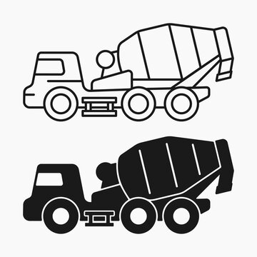 concrete mixer truck construction machine line shape icon vector flat illustration