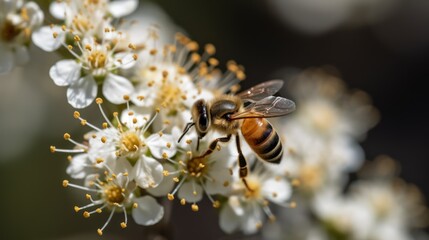 Honey bee on white nectar flowers bug Beautiful Natural Photograph Fresh Green Lifestyle