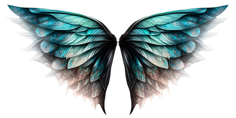 Fairycore fashion and style. Magic fairy wings with a beautiful color isolated on a transparent background. AI generative - obrazy, fototapety, plakaty