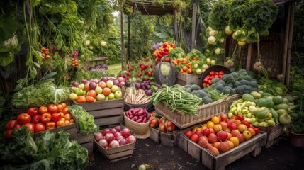 Fresh vegetables and fruits in the market Beautiful Natural Photograph Fresh Green Lifestyle - obrazy, fototapety, plakaty