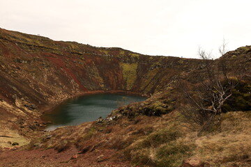 View on Kerið which is a volcanic crater lake located in the Grímsnes area in south Iceland