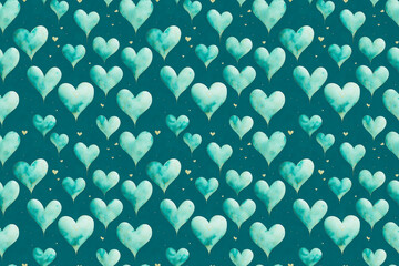 Seamless cyan watercolor painted hearts template. Background for Valentine's Day.