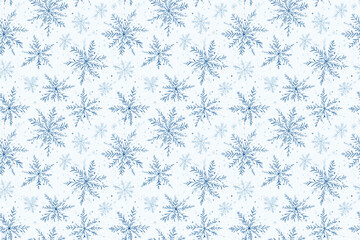 Seamless blue watercolor painted snowflakes template. Christmas background.