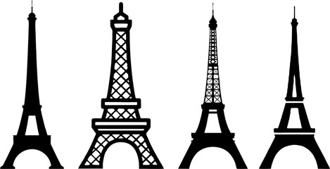 Collection and set of of Effiel tower. symbol of Paris France, dignity, tradition and tourism on white background.