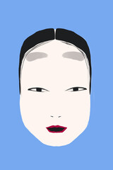 Illustration of a mask called Masu-onna of traditional Japanese performing arts Noh