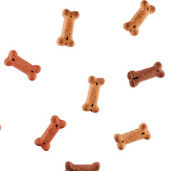 Multi colored dog bone toys on white transparent PNG background