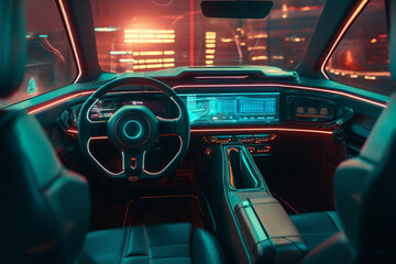 Empty interior of a futuristic electric car, Cyber auto. generated ai