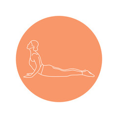 Cobra Pose or Bhujangasana color line illustration. Pictogram for web page