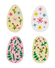 Easter egg set with floral decoration. Vector Illustration.