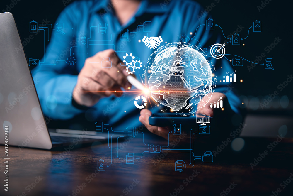 Poster Digital transformation change management, internet of things (IoT), new technology bigdata and business process strategy, automate operation, customer service management, cloud computing globalization