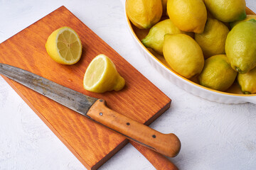 Close up of lemons. Concept of healthy food, vitamins, citrus.