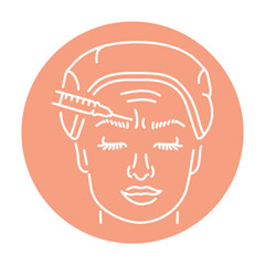 Botulinum wrinkle therapy between the eyebrows color line illustration. Hyaluronic injection.