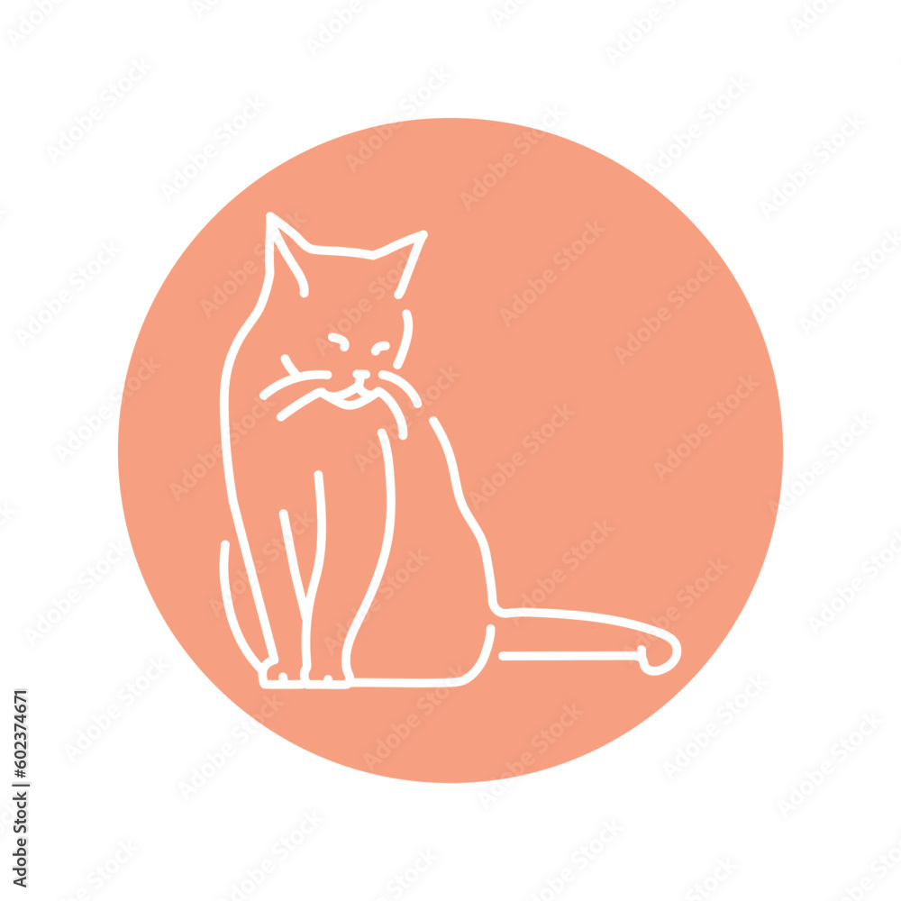 Poster cat enjoy rest color line icon. pictogram for web page