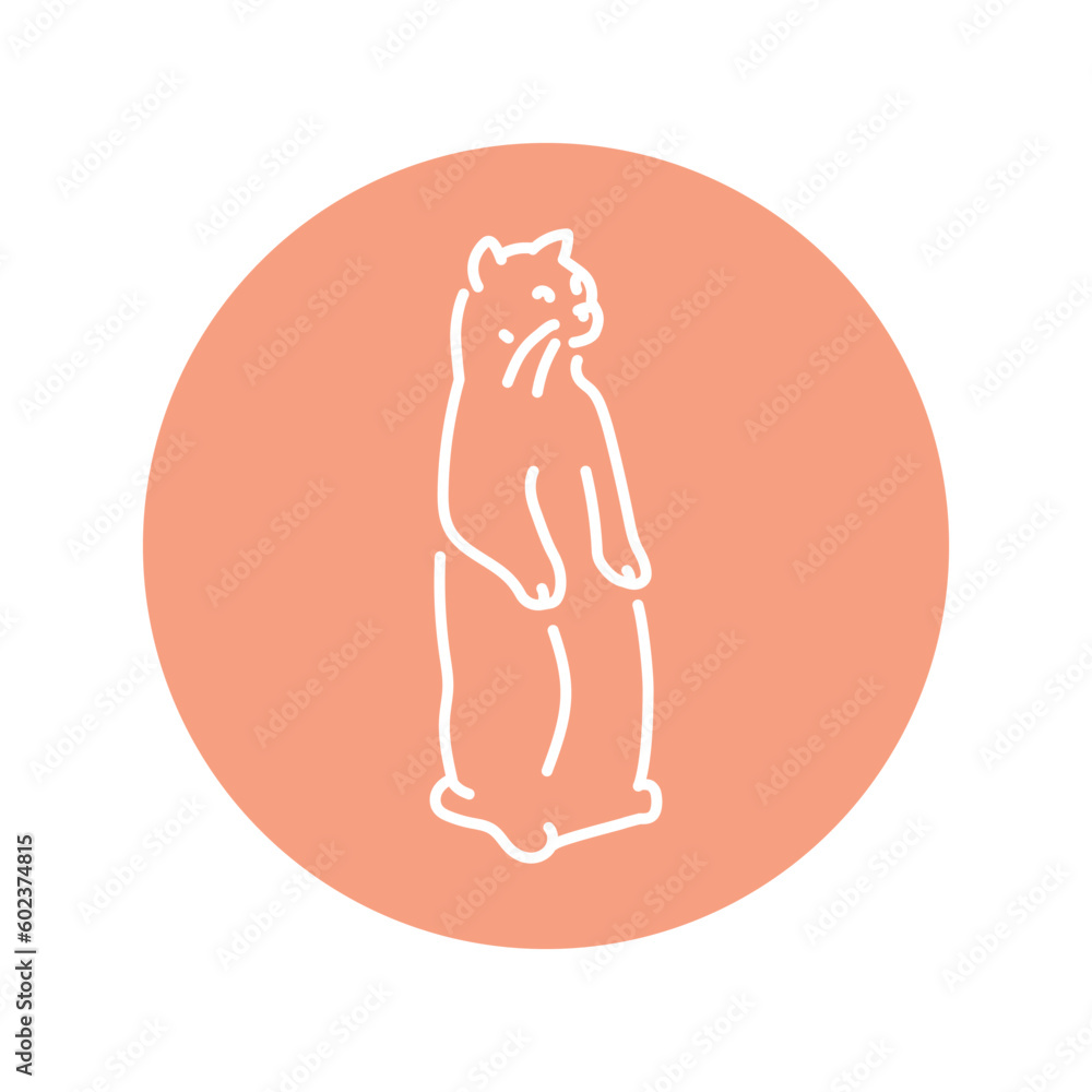 Poster cat stands in the position of a gopher color line icon. pictogram for web page