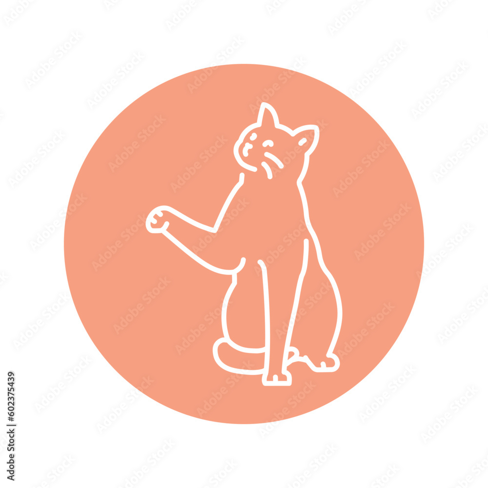 Poster sitting cat with paw color line icon. pictogram for web page
