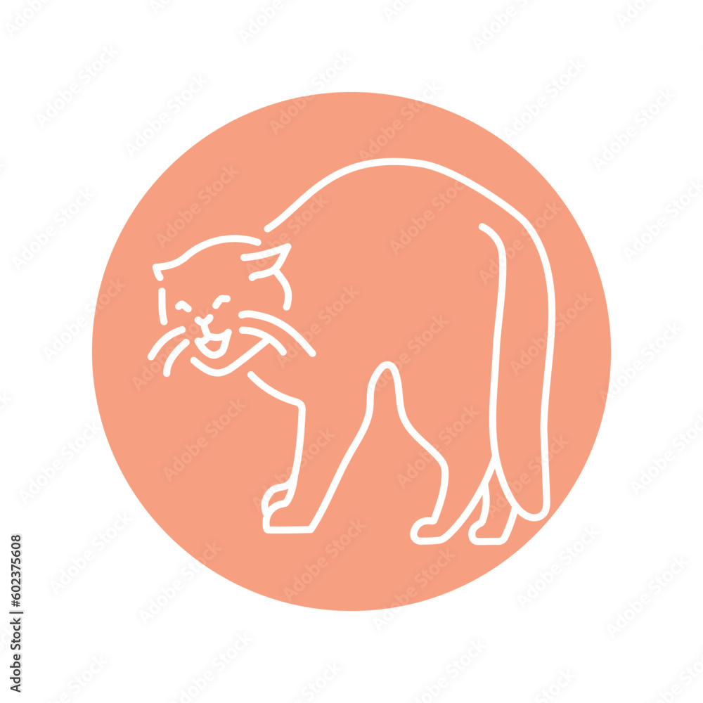 Poster standing angry cat color line icon. pictogram for web page