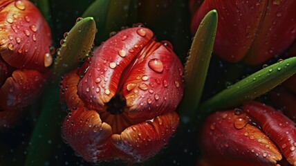 close-up fresh tulip with droplets of water background seamless generative AI