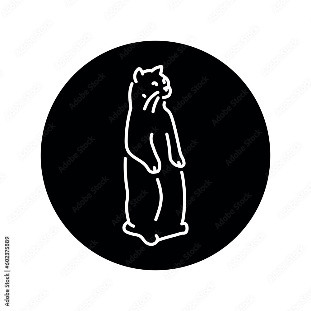 Poster cat stands in the position of a gopher color line icon. pictogram for web page